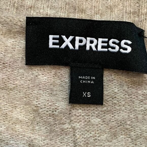 Express Sweater Heather Oatmeal Beige V-Neck Neutral Knit Pullover Wool Blend XS - Picture 8 of 11